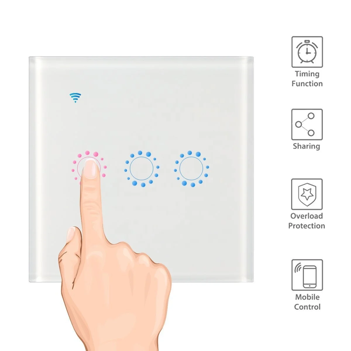 India smart wifi touch switch for LED light remote control google home support alexa wall socket switch 86*86*mm standard size