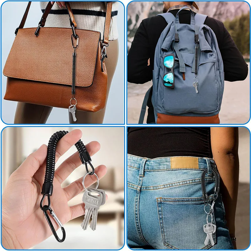 Fishing Lanyard Spring Coil Keychain Cord Multicolor Safety Ropes Retractable Coiled Tether Clips Fish Tools Carabiner Keychains