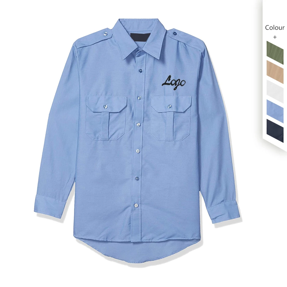 Custom Fabric Logo Wholesale Airline Bus Pilot Security Shirts Work Uniforms Mens Long Sleeve Shirts With Epaulettes