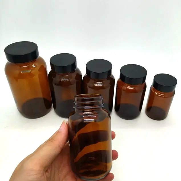 wholesale 120ml Glass bottle/glass jar and custom made gold metal cap for medicine tablet pill capsule health food
