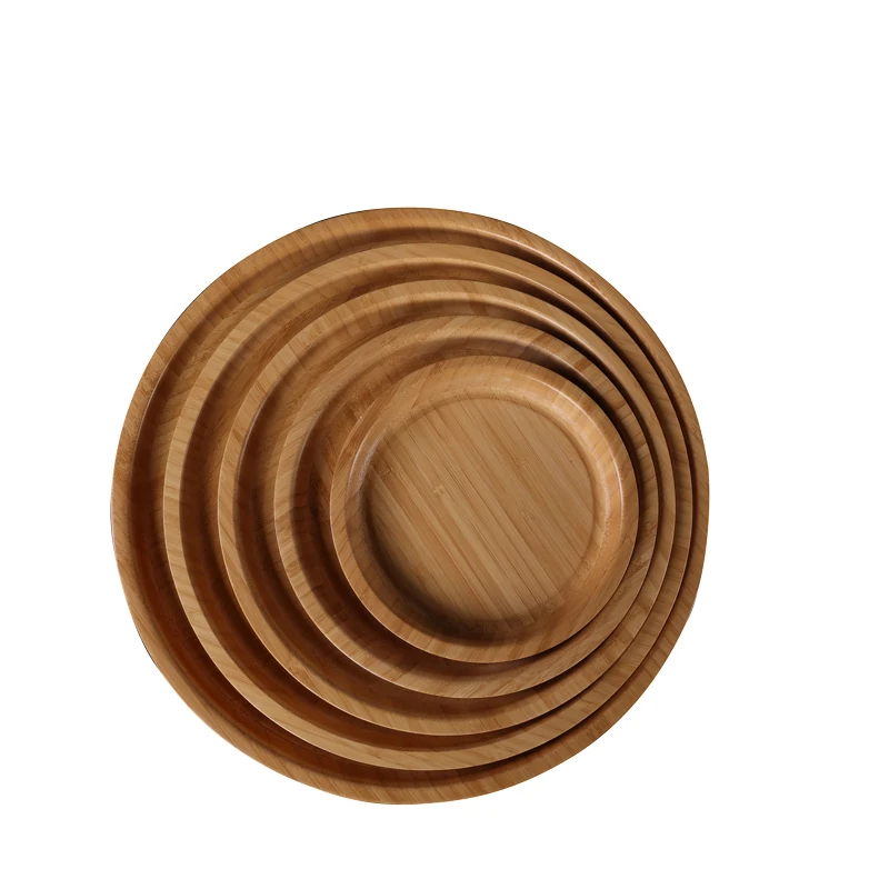 Natural Round Bamboo Food Serving Circle Tray for Coffee Table Food TEA Tray