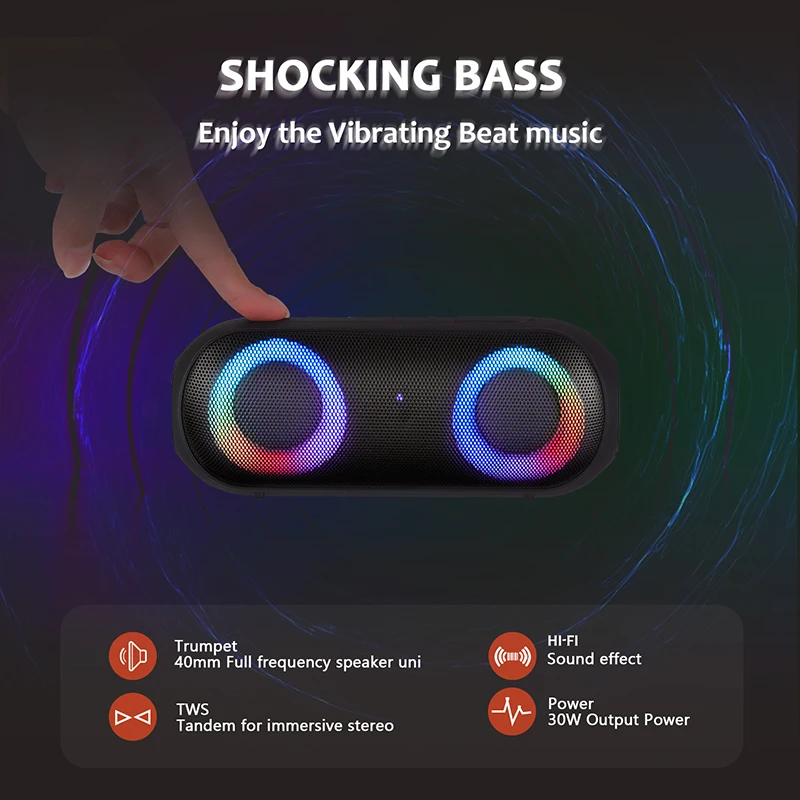FANSBE High Power Heavy Deep Bass Hi-Fi RGB Wireless Subwoofer Outdoor IPX6 Waterproof Portable Bluetooth Speaker