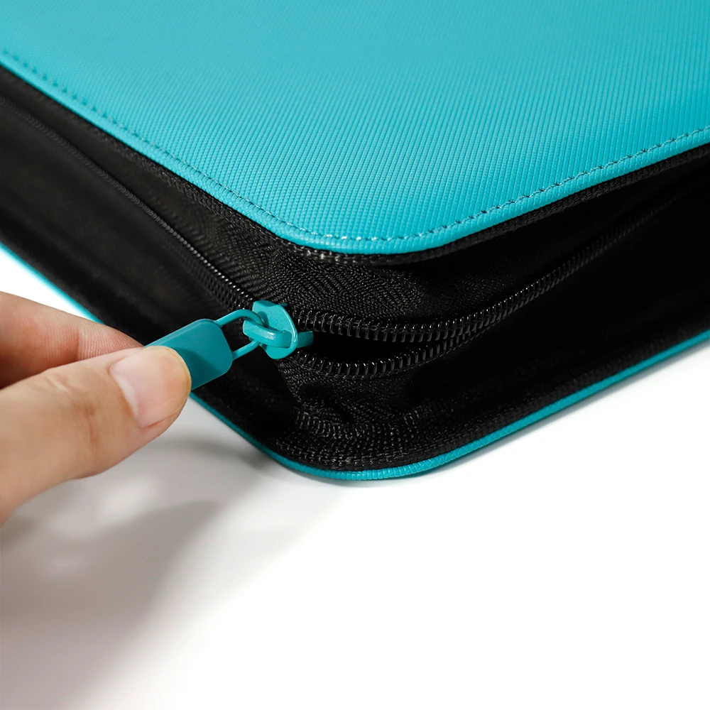 Custom 9 Pockets PU Leather Trading Card Binder, Card binder zipper