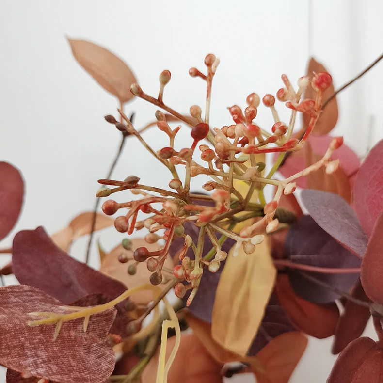 Fall wreath wholesale artificial Autumn flowers making eucalyptus leaves wreath with berries faux wild flowers