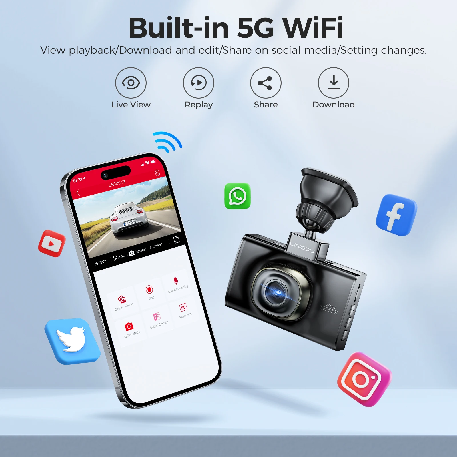 LINGDU LD02 5K видеорегистратор 3 'экран Sony IMX 415 сенсор с GPS 5G Wi-Fi и голосовым управлением автомобильный черный ящик Автомобильная камера