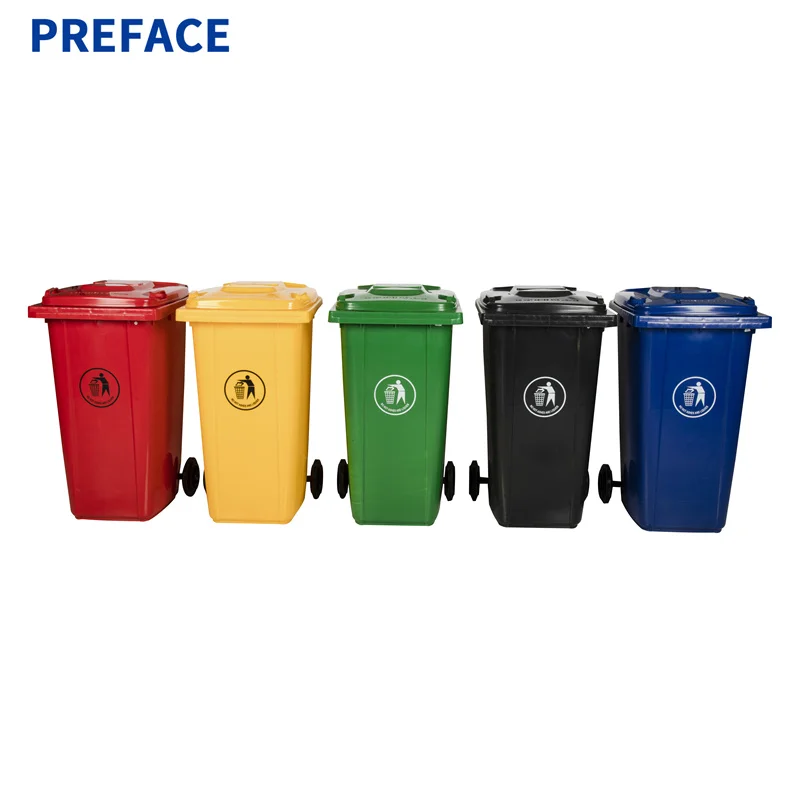 Preface Plastic Recycle Waste Bins Dustbin Large Size Garbage Wheelie Bins Waste Dustbin for Outdoor