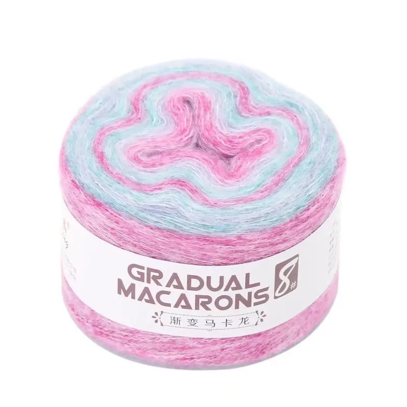 High Quality 100g Blended Mohair Yarn Gradient Rainbow Macaron Space Segment Hand-Knitted Sweater Sewing Weaving Recycled