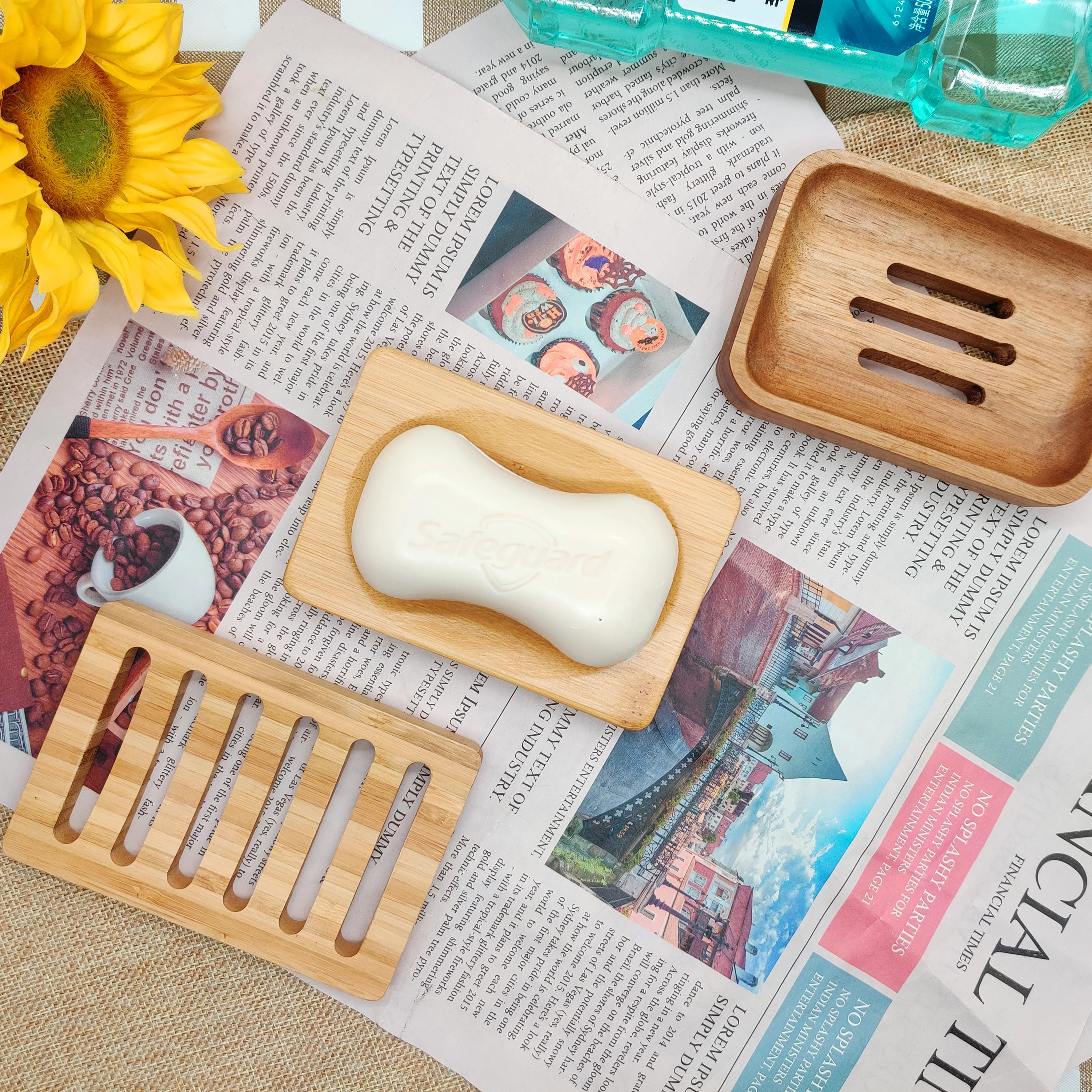Durable Eco-Friendly Anti-Mildew Draining Sanitary Bamboo Box Custom Shape Soap Dish Wooden Sopa Dish Bamboo