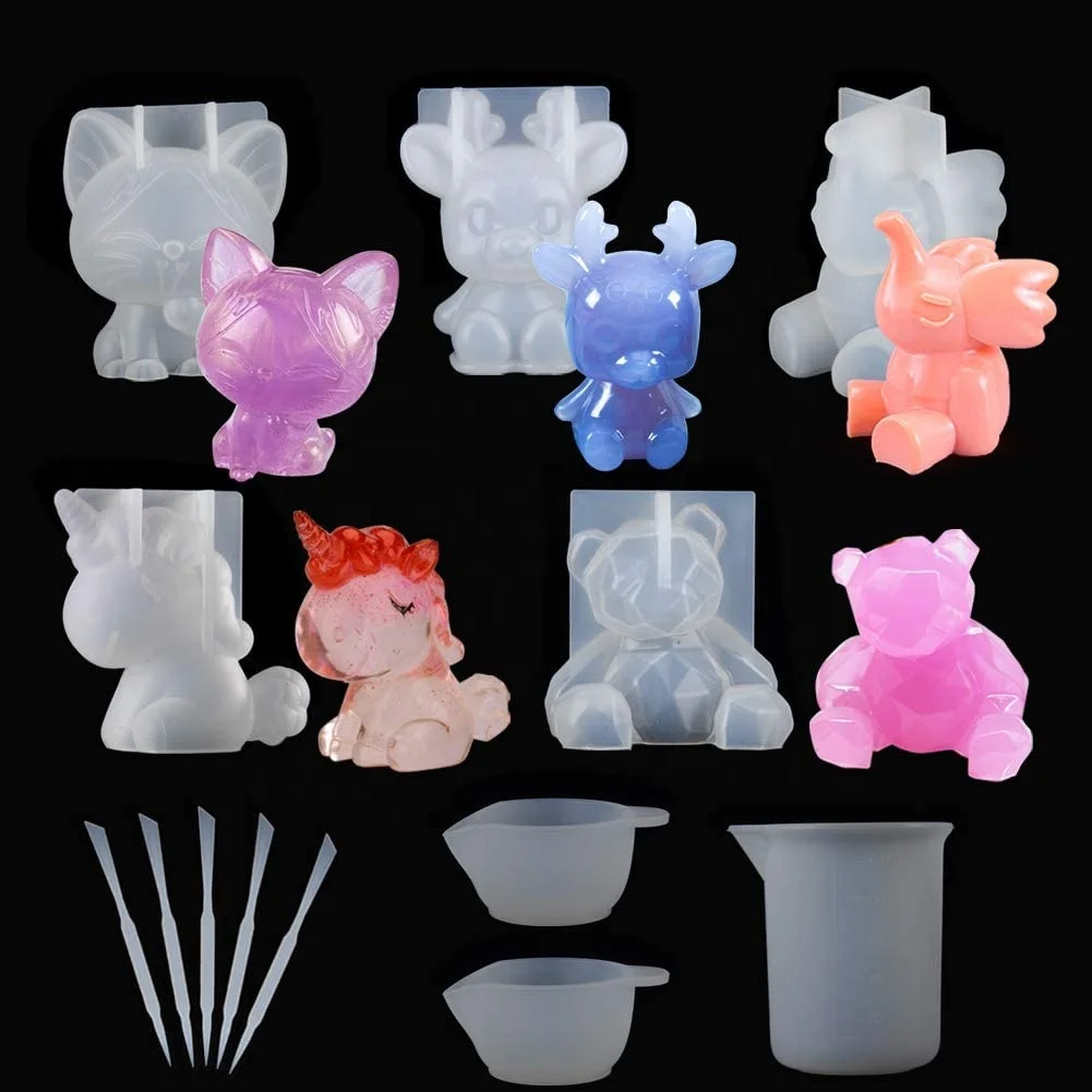 
Handmade Candle Unicorn Bear Cat Elephant Elk 3D Animal Resin Molds 