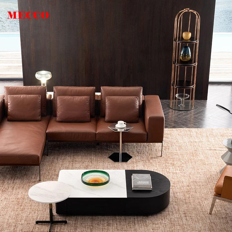 
Mecco China Wholesale Sofa Set Furniture Leather Cowhide L Shape Sofa Leather Down Material American Style Leather Sofa 