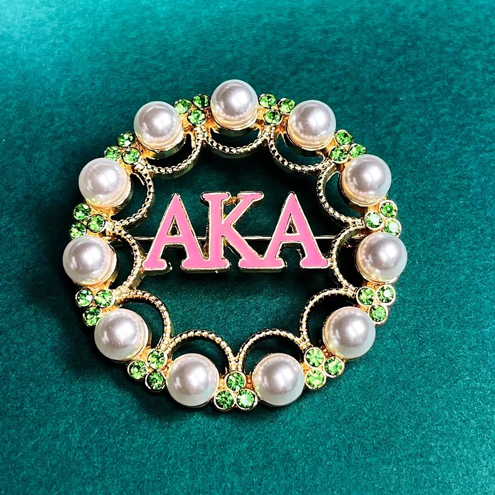 Custom Round Pearl Metal Delta Theta Letters Name Brooches Pins DST AKA Greek Sorority Jewelry Brooch Pin