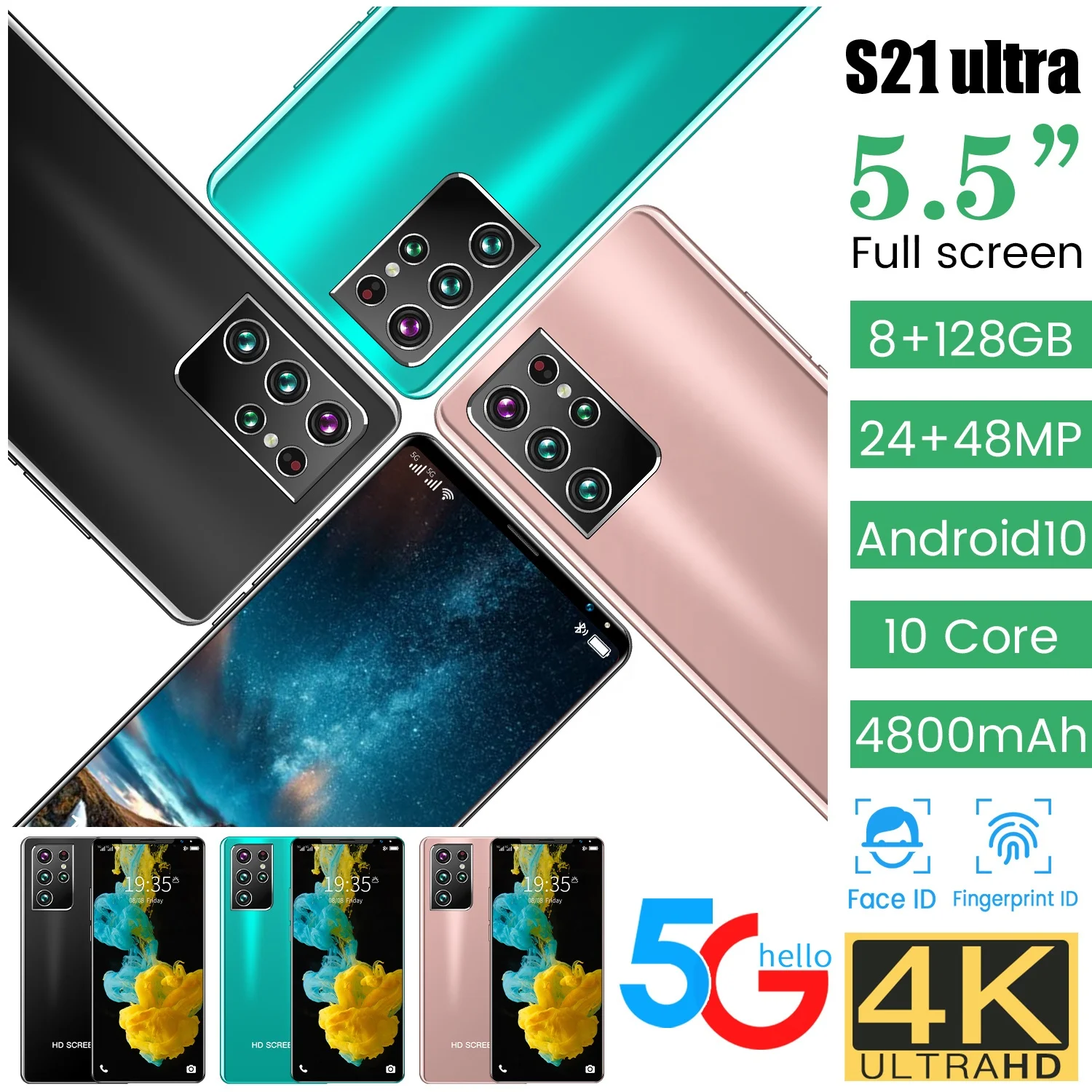 Смартфон S21 ultra 5 дюйма 10 0 8 + 128 ГБ 4800 мА ·