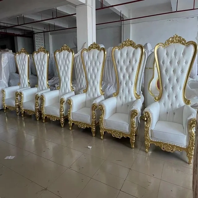 Cheap Luxury Royal King Throne Wooden Queen Chaise Chairs For Wedding Event