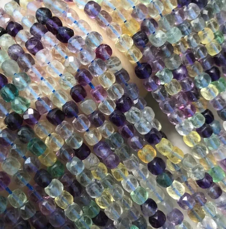 4mm faceted cube square fluorite loose stone beads