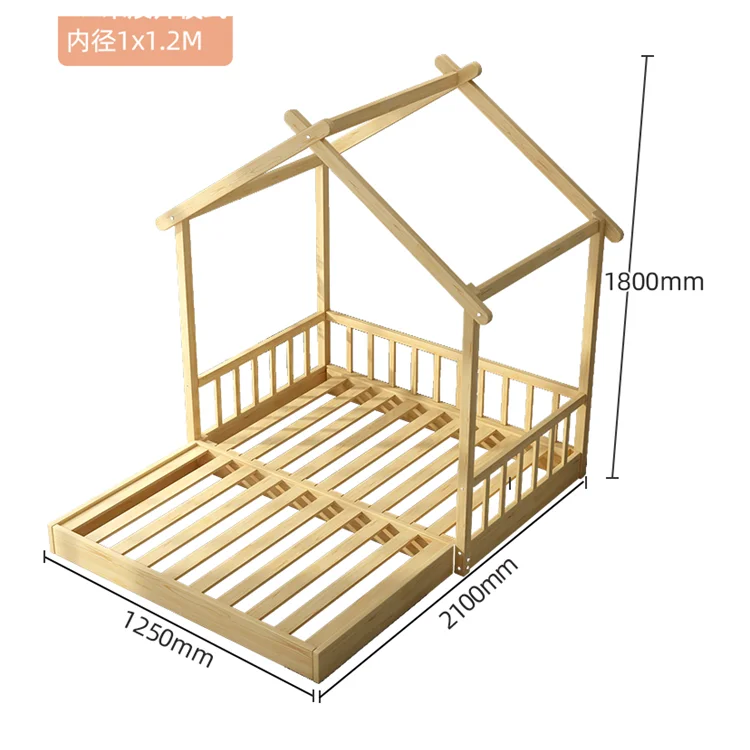 Wholesale Solid Wood Ins Style Retractable House Shape Montessori Bed Floor Bed Toddler