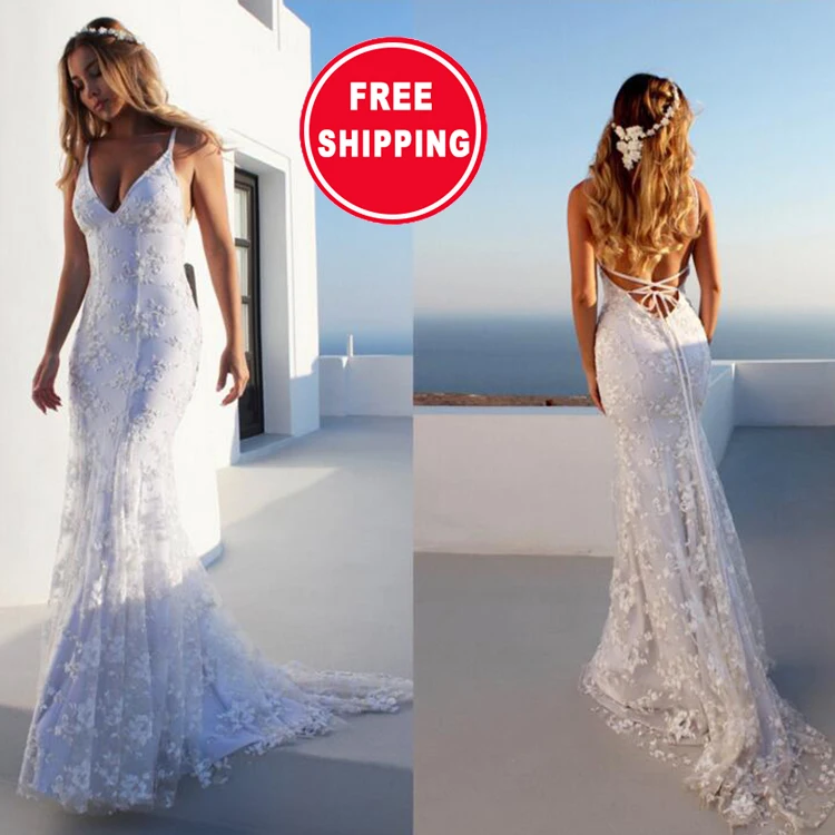 New Bridal Wedding Dress Ball Gown Lace Backless Sexy V-Neck Sling Wedding Dresses For Women Gowns