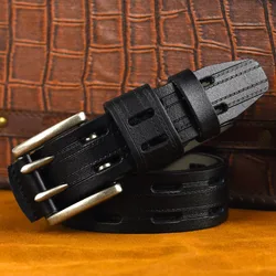 Новый заводской стиль мужской ремень из натуральной кожи с двойной пряжкой