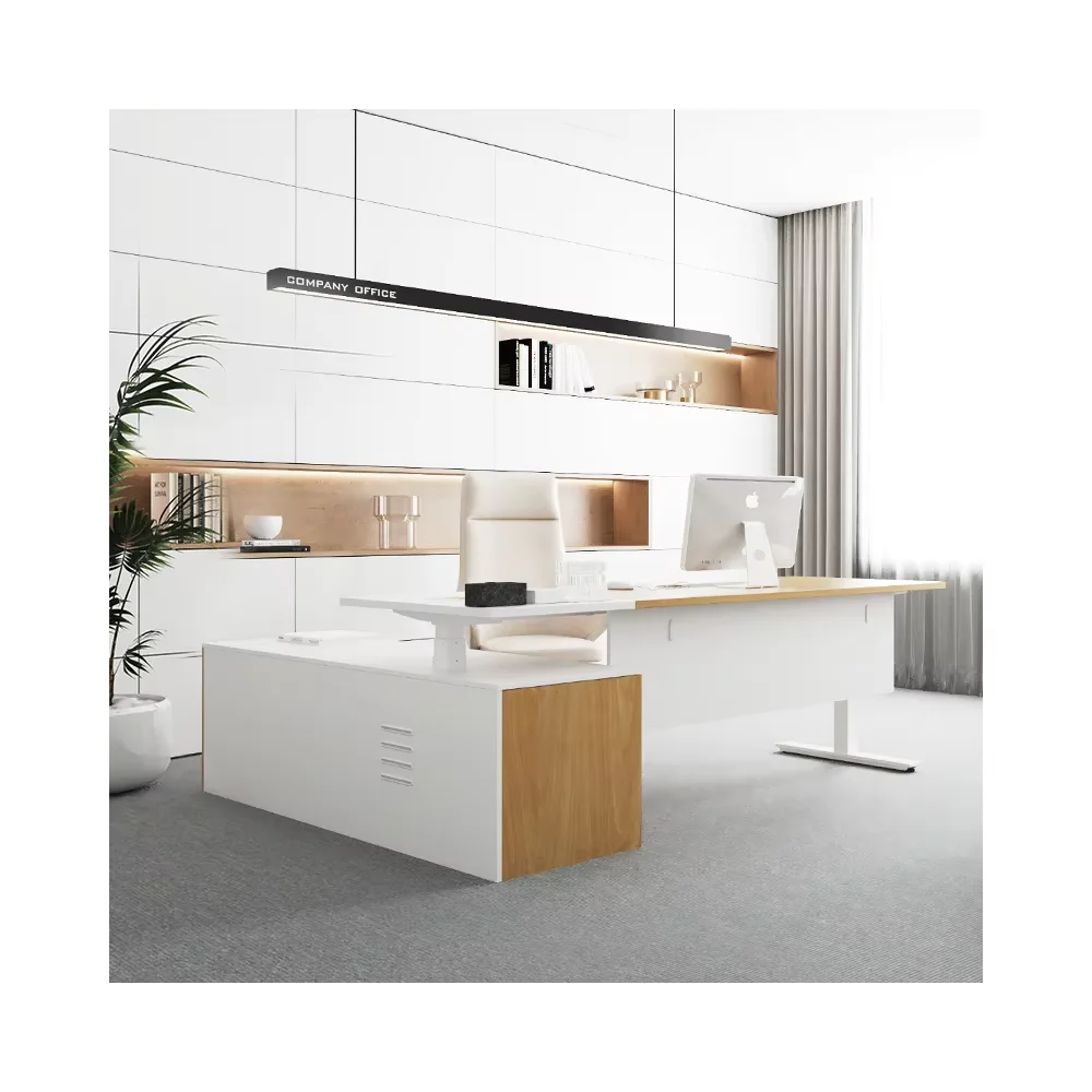 Boss ergonomic Height Adjustable Computer Stand Desk Cabinet with side Workstation Wooden Style tables