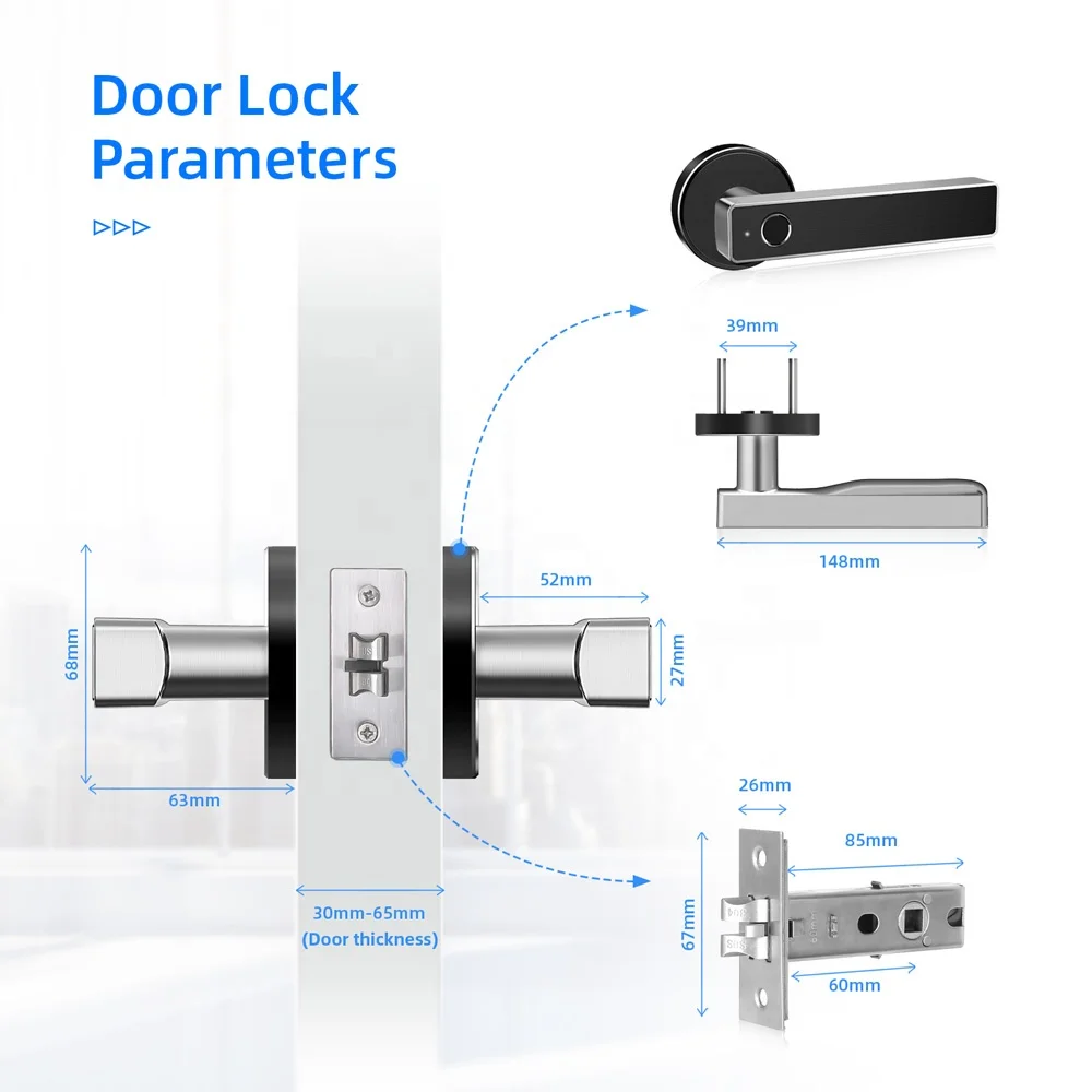  Security Simplified Lever WiFi BLE APP Access Smart Digital Fingerprint Hardware Door Handle