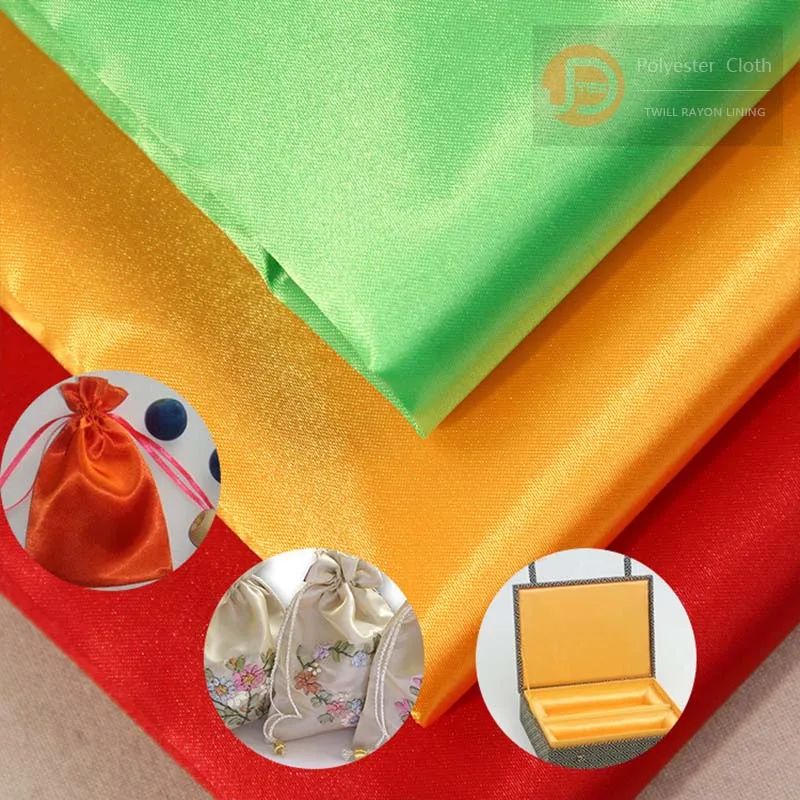 80g 50*100D 100% Polyester Plain Shiny Satin Cloth for Gift Box Packaging Lining Fabric
