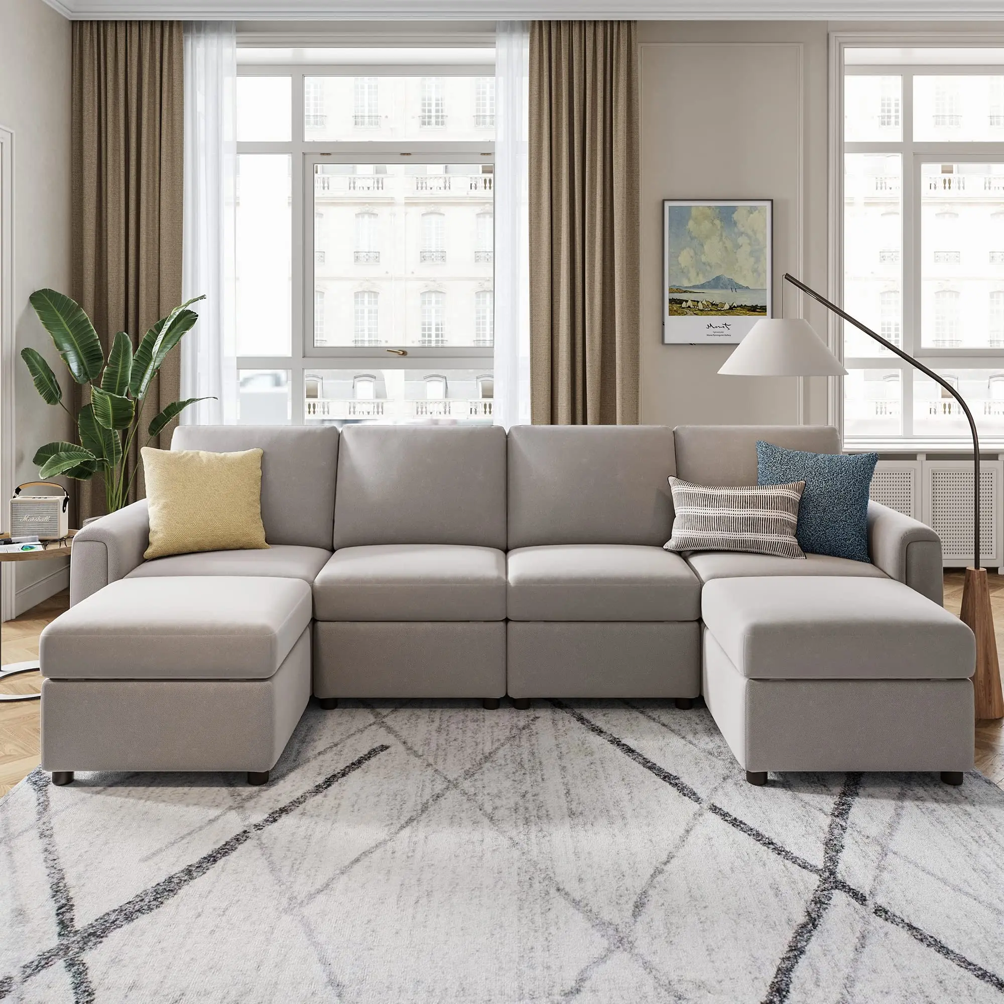 6 Seat Oversized Convertible U Shaped Modular for Living Room with Storage Sectional Sofa Couch Memory Foam