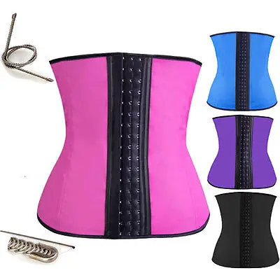 women 9 steel boned latex underbust body slimming corset workout sport waist trainer