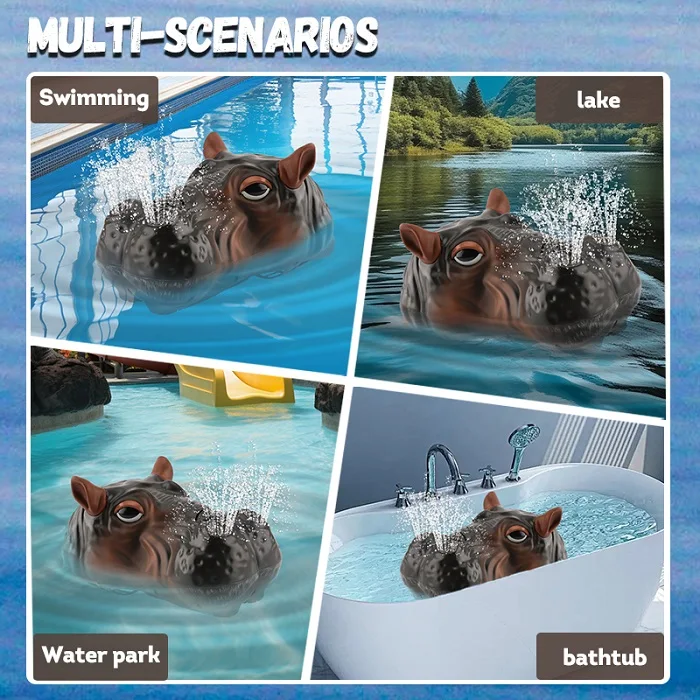 Simulation Hippo Water Toy Remote Control Boat RC Animal Toy Water Spray Floating Hippo Head Prank Toy For Kids