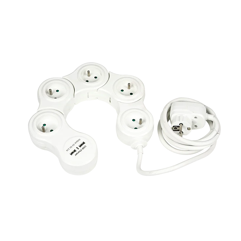 5 holes, 2m USB multi-function Snake Shape French type socket