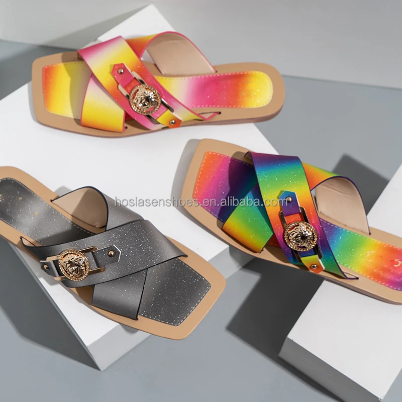 
100 pairs custom logo colorful material summer flat shoes cheap slipper 