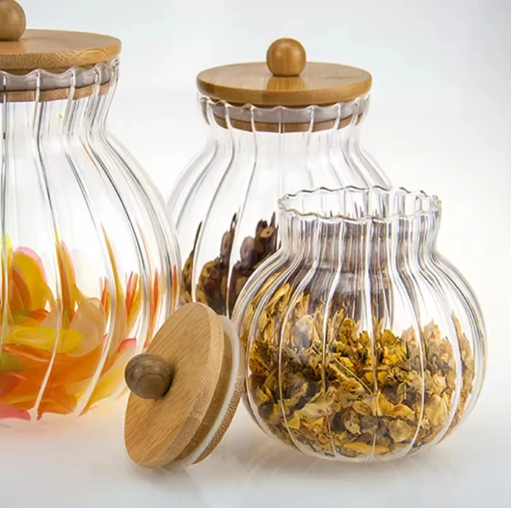 Sealed Transparent Glass Seasoning Pot with Lid Jar  Air Tight glass jar with Bamboo Lids   Storage Tank  food container