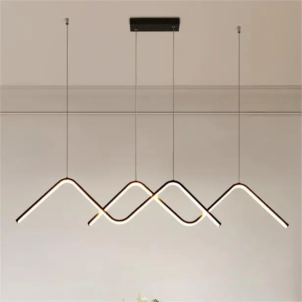 Simple Dining Room Bar Chandelier with Artistic Lines Design Bedroom Study Pendant Light Black Iron Acrylic 90 LED chandeliers