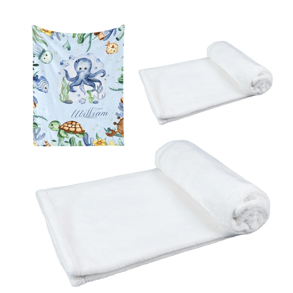 Custom Size White Blank Sublimation Baby Blanket Wholesale Newborns Soft Flannel Fleece Sublimation Blankets