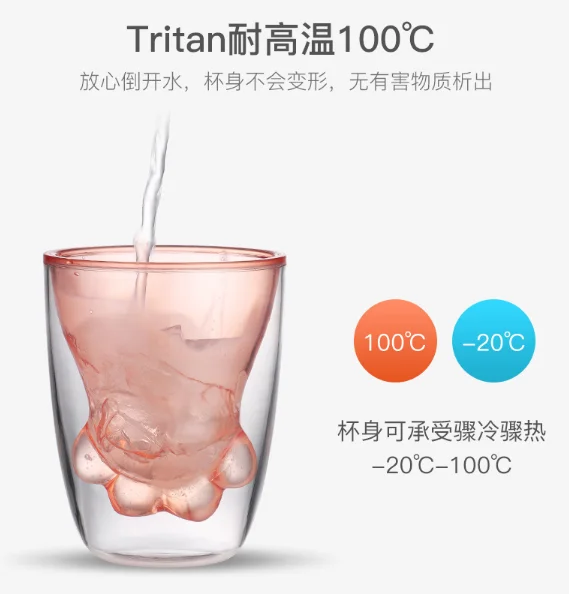 OEM Cute Cat Claw BPA FREE Plastic Tritan Double Wall Plastic Cup Coffee Mugs Tritan Cups For Girls Reusable Insulated Tumbler