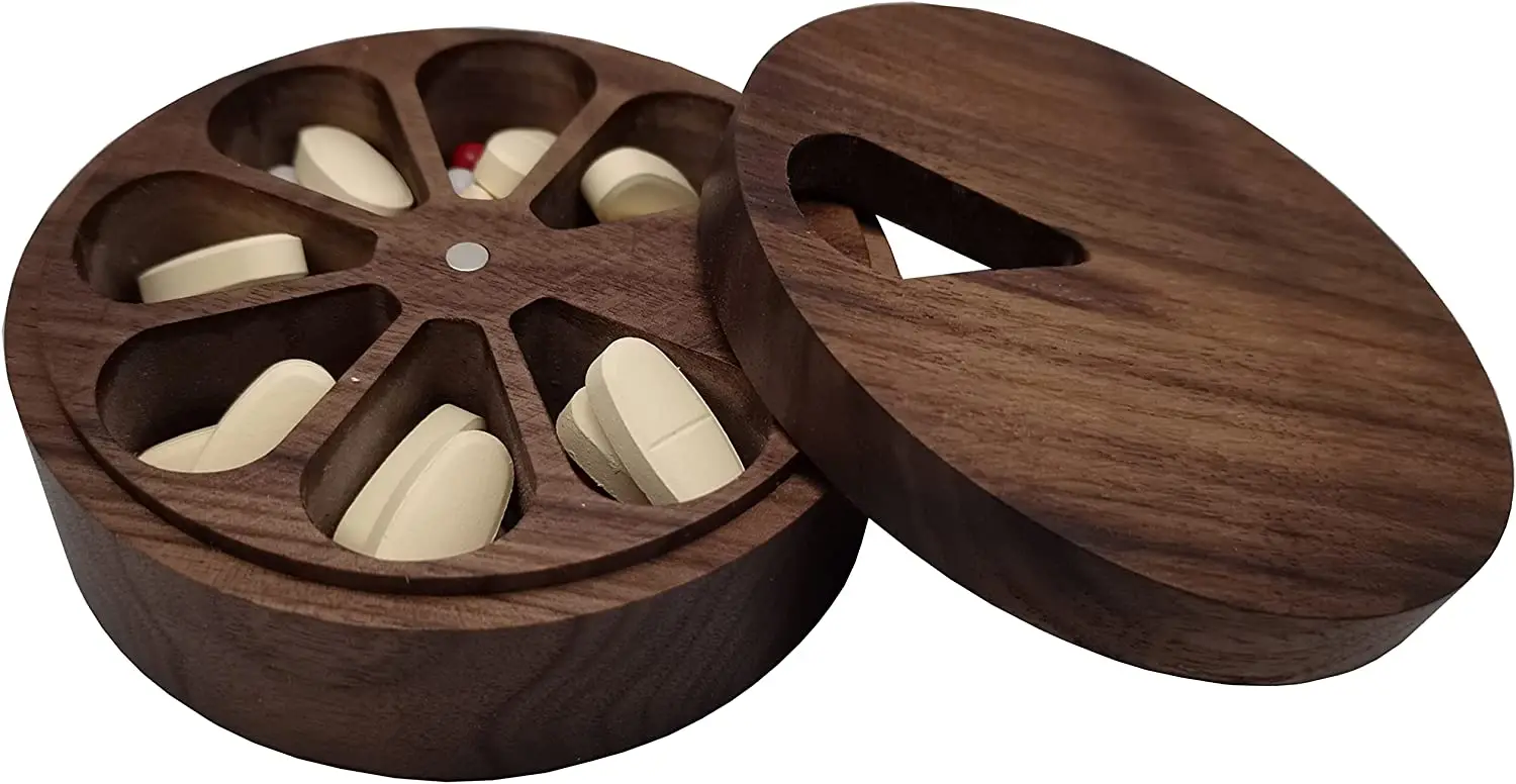 7-day Tablet Storage Box Vitamin Pills and supplements Bamboo weekly pill box