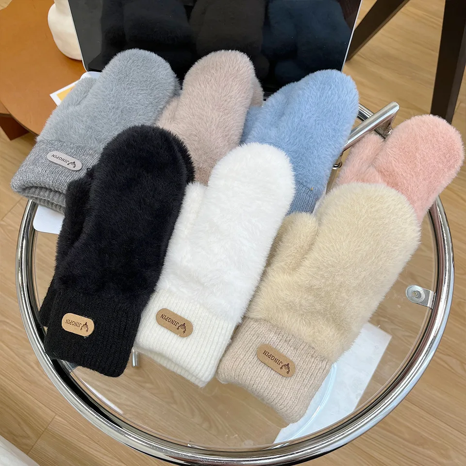 Knitted Designer Mittens Wool Thickened Full Finger Gloves Solid Color Brands Fleece Winter Warm Sports Skiing
