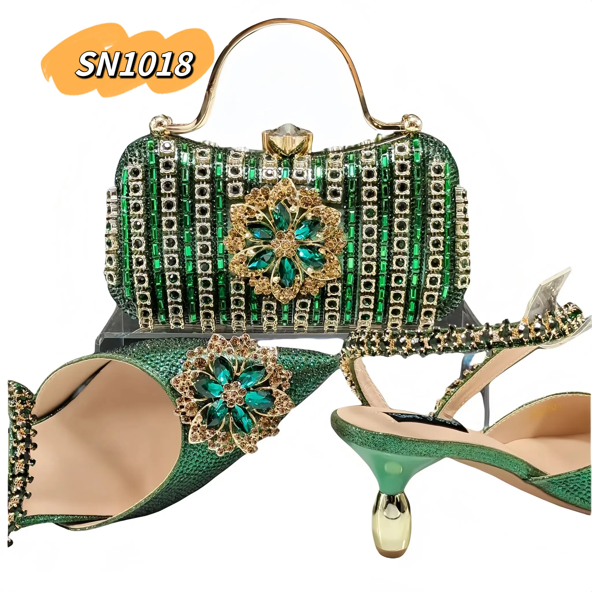 Rhinestone evening matching shoe and bag set high heels peach matching clutch bag woman nigeria inmyshop