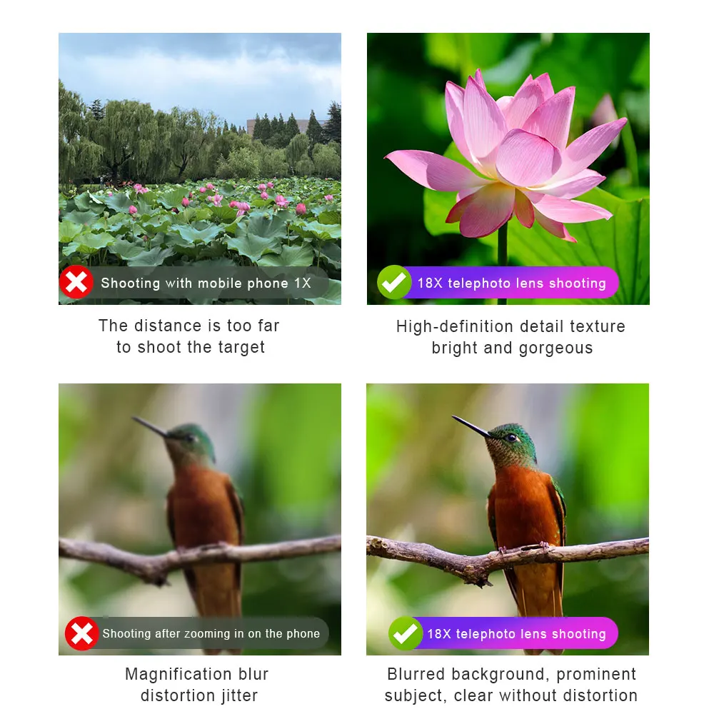 18X High-Powered Monocular Telescope Telephoto Lens for Smartphones High Definition Optics Ideal for Outdoor Adventures