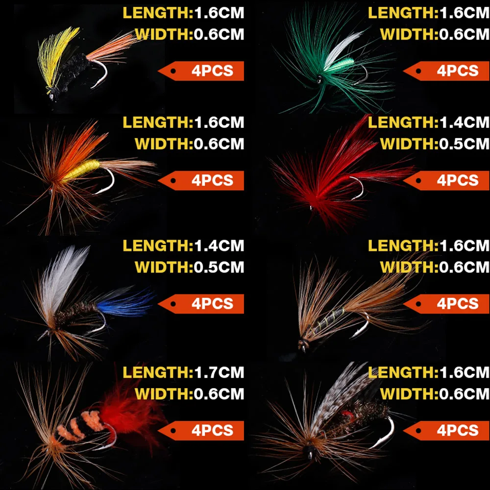 VTAVTA 64pcs/Box 10Bionic insect  Fly Fishing Lures Dry Flies Wet  Artificial Bait For Trout Fly Tying Materials Hook