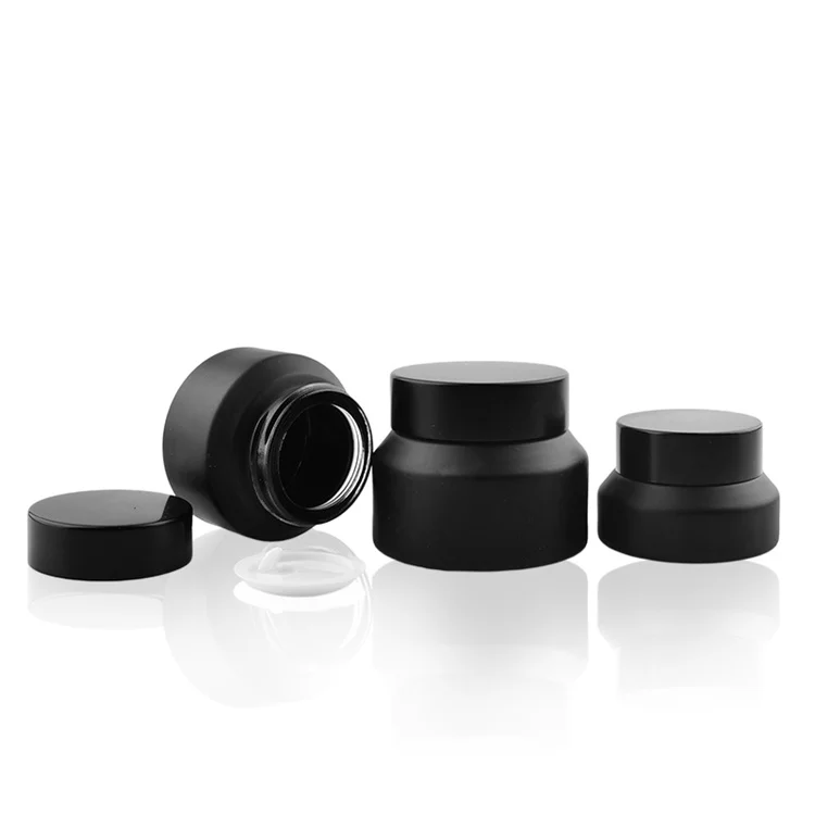Hot sale amber frosted clear matte black glass jar 1oz 50ml 30ml 15ml cosmetic luxury skincare face lotion cream packaging