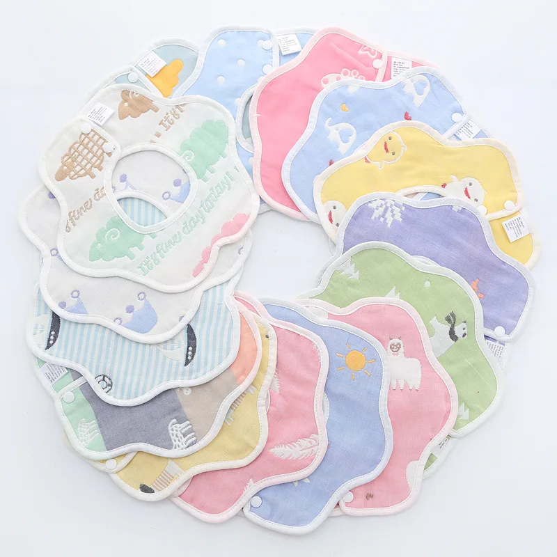 cotton muslin bibs 360 Rotate Baby Bib for Teething And Drooling 100% Cotton Muslin Bandana Drool Bibs for new born girl and boy
