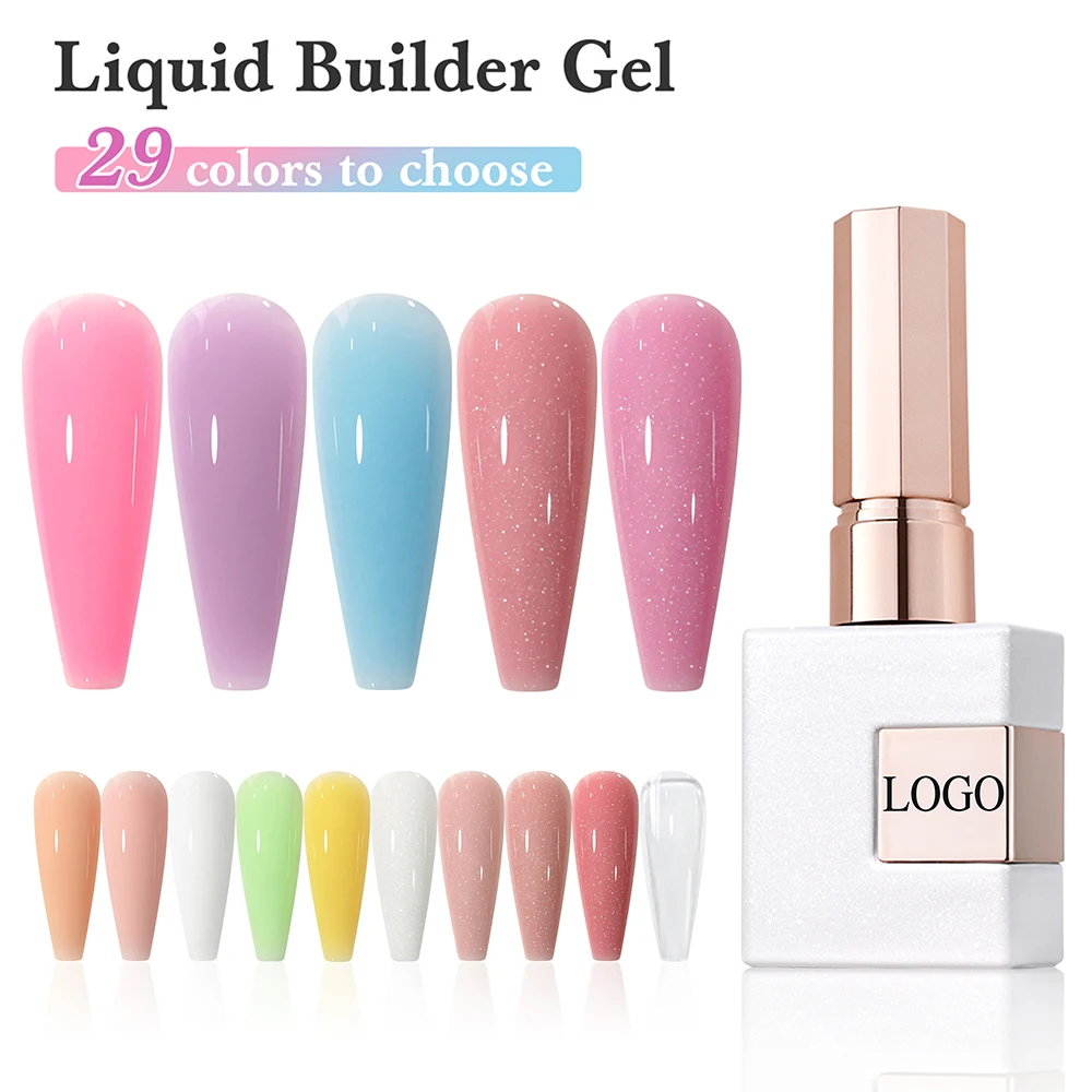 High Quality Color Liquid Builder UV Gel Custom Logo Wholesale Glitter Jelly Extension Gel Nail Gel Builder Liquid In A Bottle