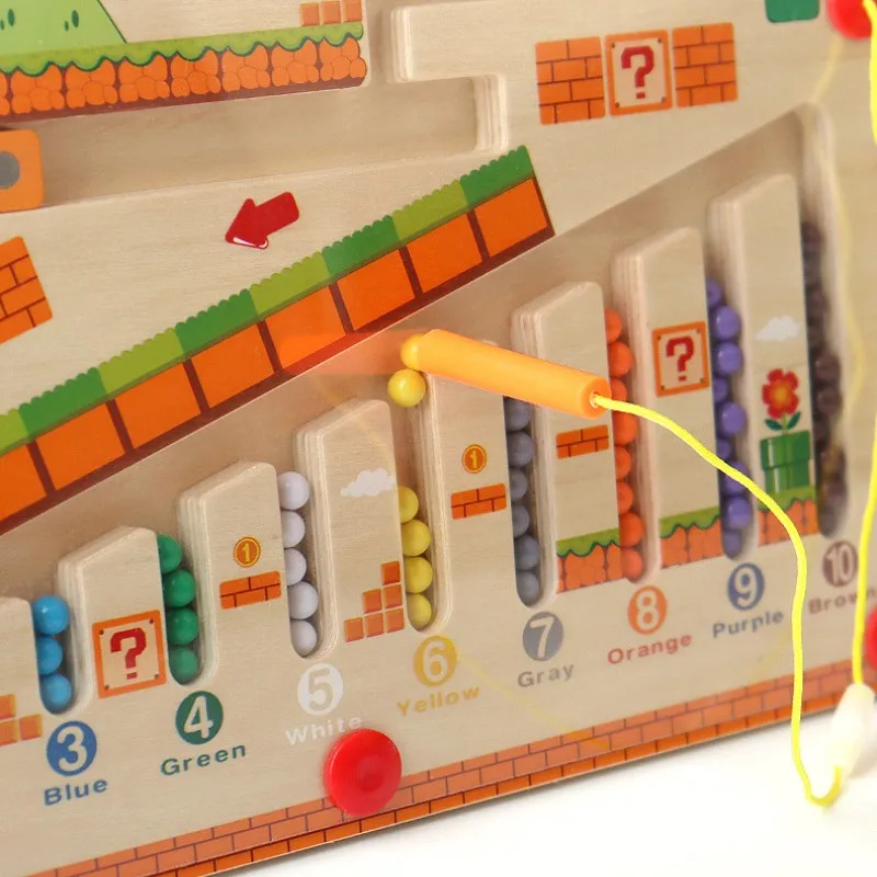 New Color Digital Maze Montessori Wooden Toy Mushroom Pen Maria Walking Bead Game for Children
