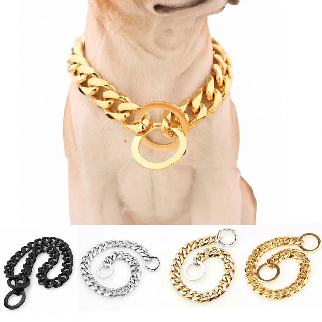 10mm Small and Medium Pet Dog Chain Stainless Steel Titanium Steel Gold Cuban Chain Dog Collar Necklace Cat Chain