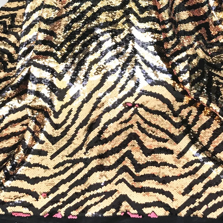 New fashion gold and silver tiger stripe sequin fabric shiny beaded dress case and bag designer clothing fabric