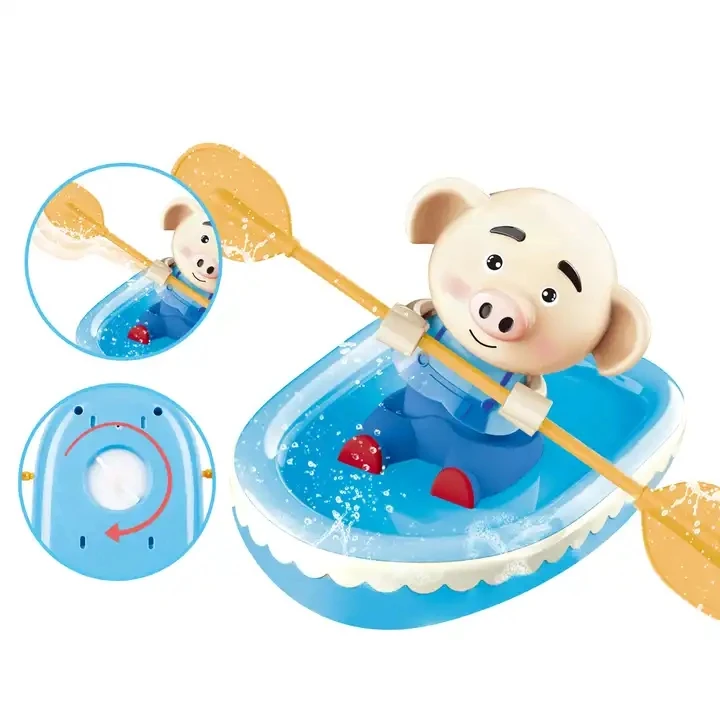 Cartoon animal rotating clockwork power rowing boat swimming pig baby shower bathtub play pool water toys