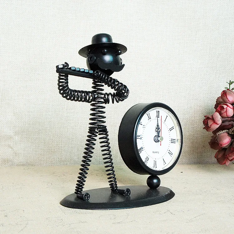 Little Iron Man Black creative desktop metal clock creative gift ideas home decor