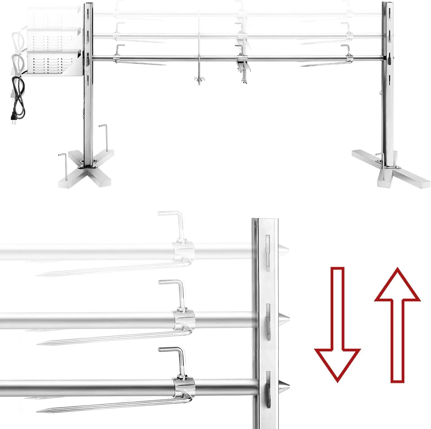 Rotisserie Grill Kit Stainless Steel Tripod Rotisserie Stand, Pig Lamb Hooded Roaster Charcoal Spit with 30W Motor