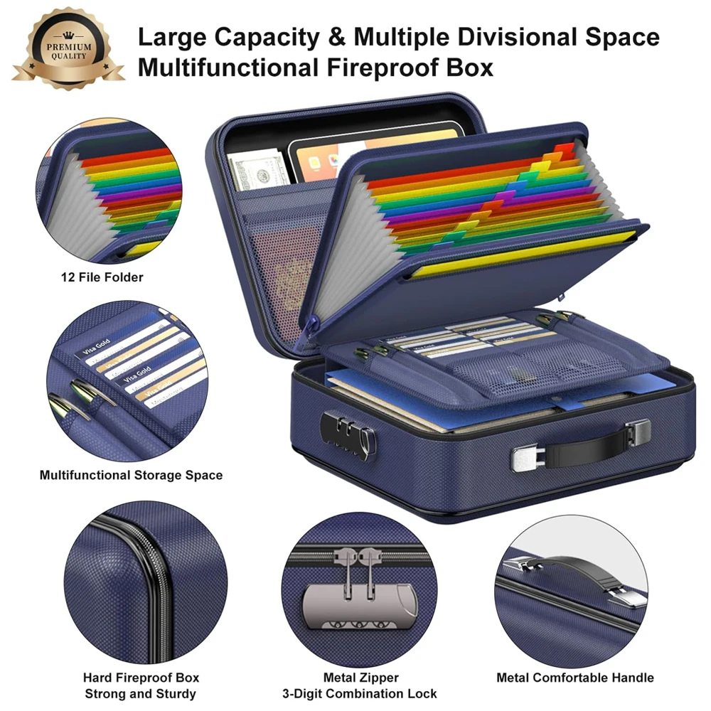 2025 New Business Safety Storage Zipper Bag Cash Legal Storage Fireproof Document Bag Hard Shell Briefcase Small With Lock