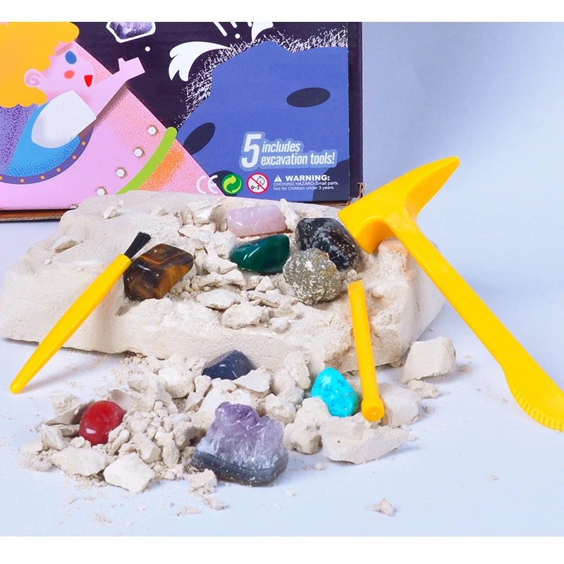 K6607 Dig Kit Dig up 12 Real Gemstones Great Science Mining Gift Kids Boys Girls Rocks Minerals Excavation Toys