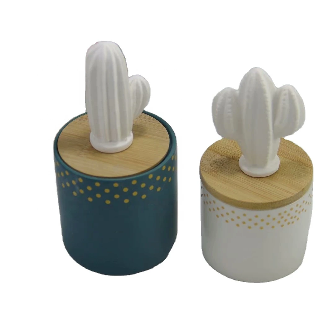 
High Quality Cheap Wedding Gifts Ceramic Jewelry Box Cactus Design With Wooden Lid 